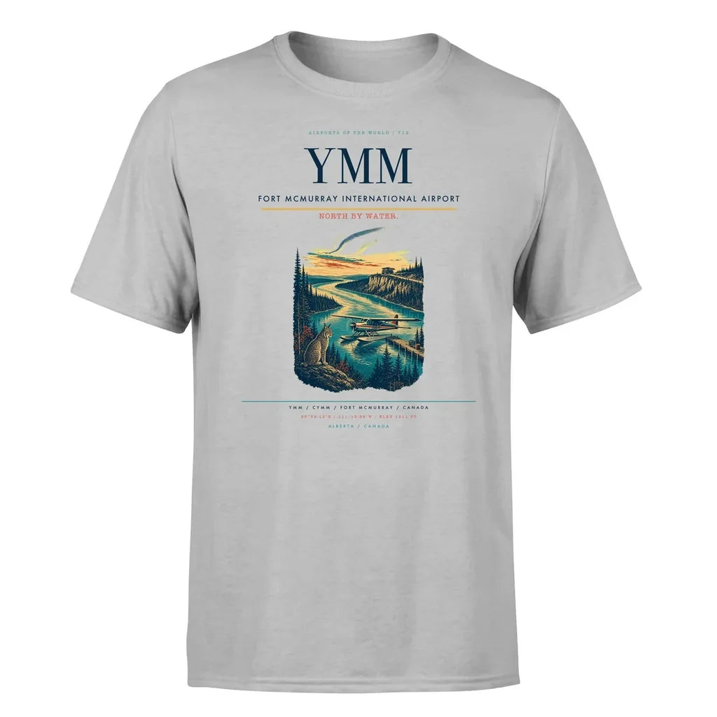 Fort McMurray International Airport (YMM) T-Shirt single-side front print in Light Gray | fort-mcmurray-international-airport-ymm-double-side-t-shirt