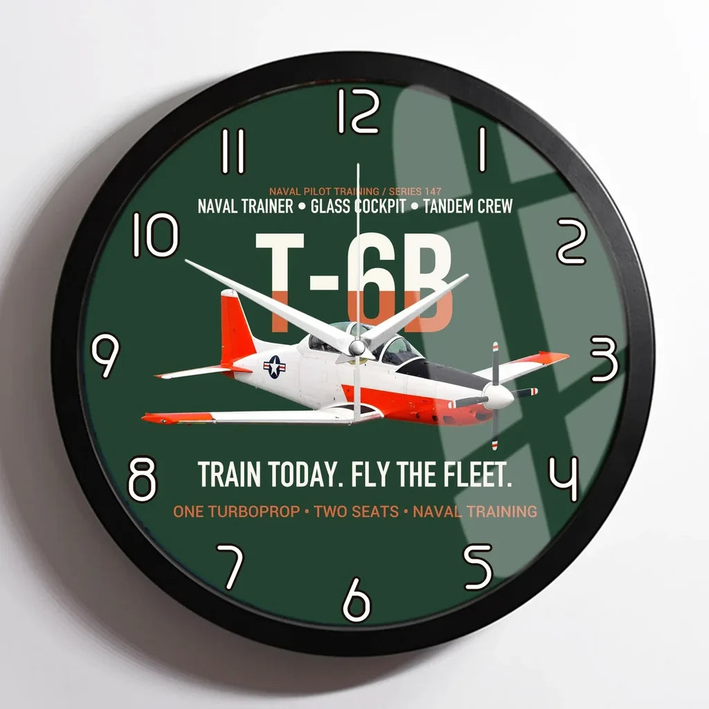 T-6B Texan II Naval Aviator Training design on dark green framed wall clock