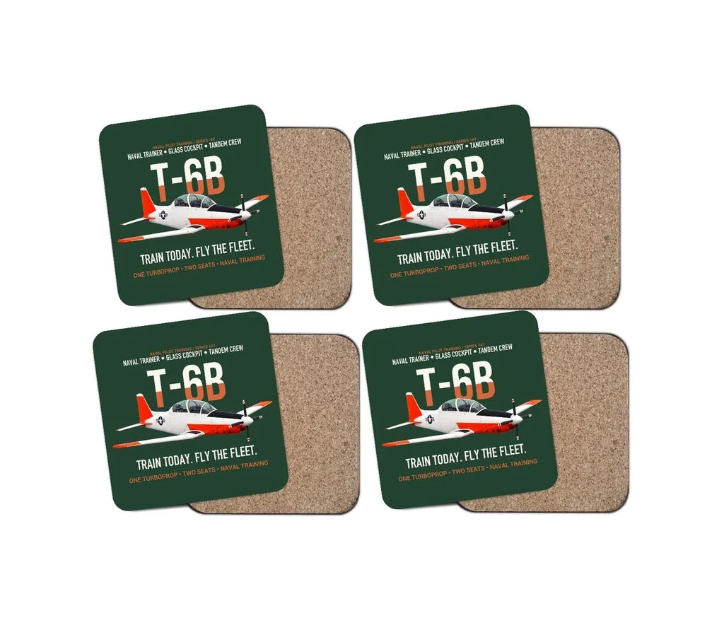 T-6B Texan II Naval Aviator Training design on dark green 4 pieces set coaster