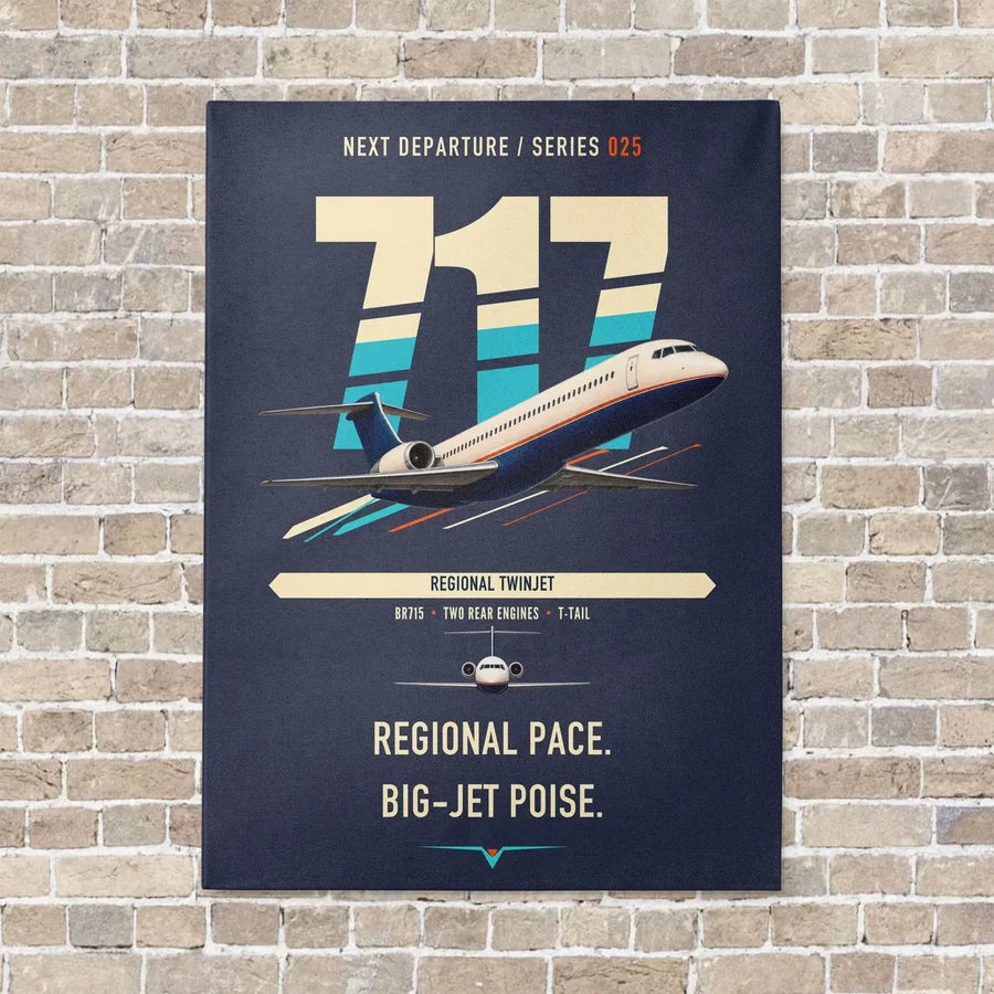 Boeing 717-200 vertical canvas print - no frame - navy blue background