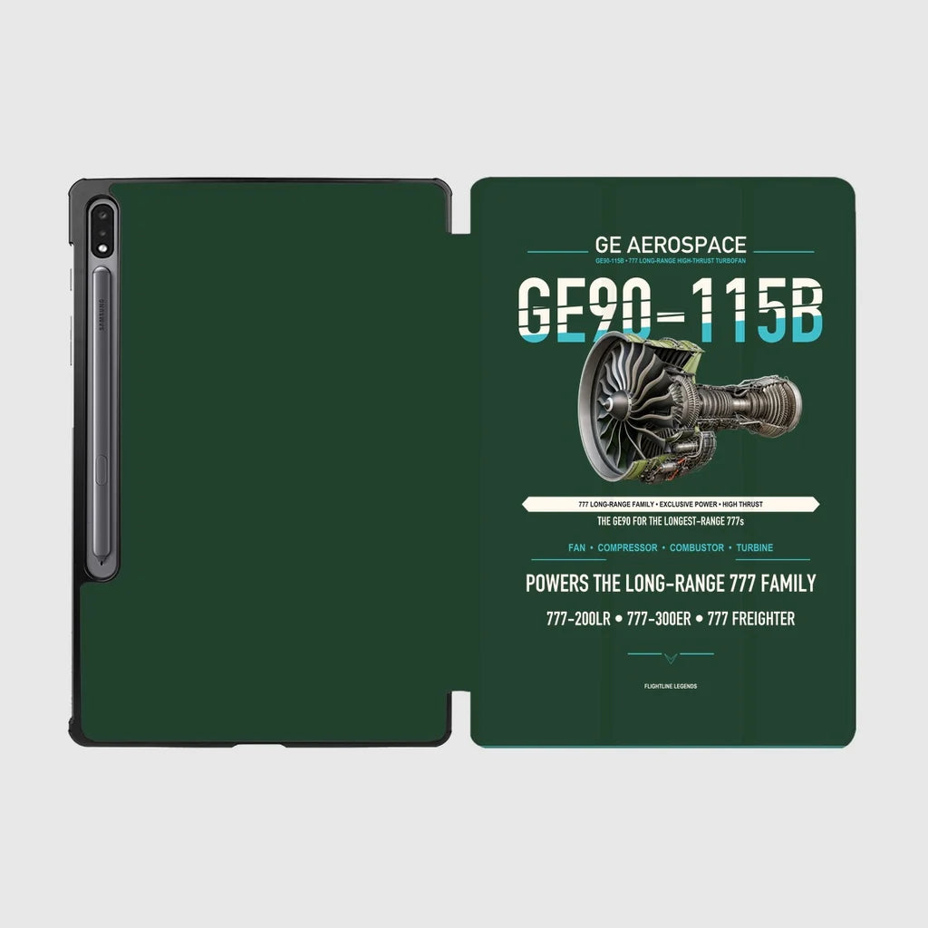 GE90-115B design on dark green samsung tablet tablet case