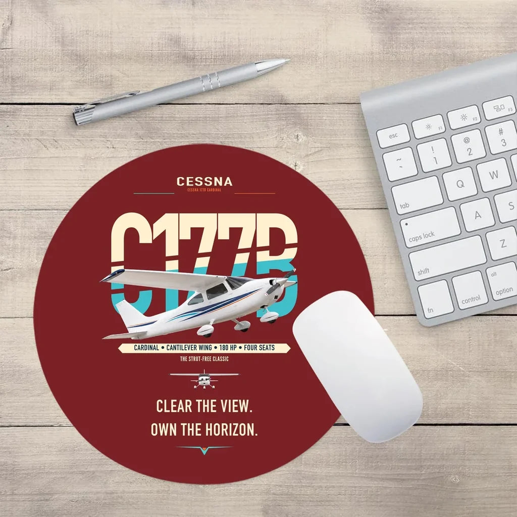 Cessna 177B Cardinal design on dark red round mouse pad
