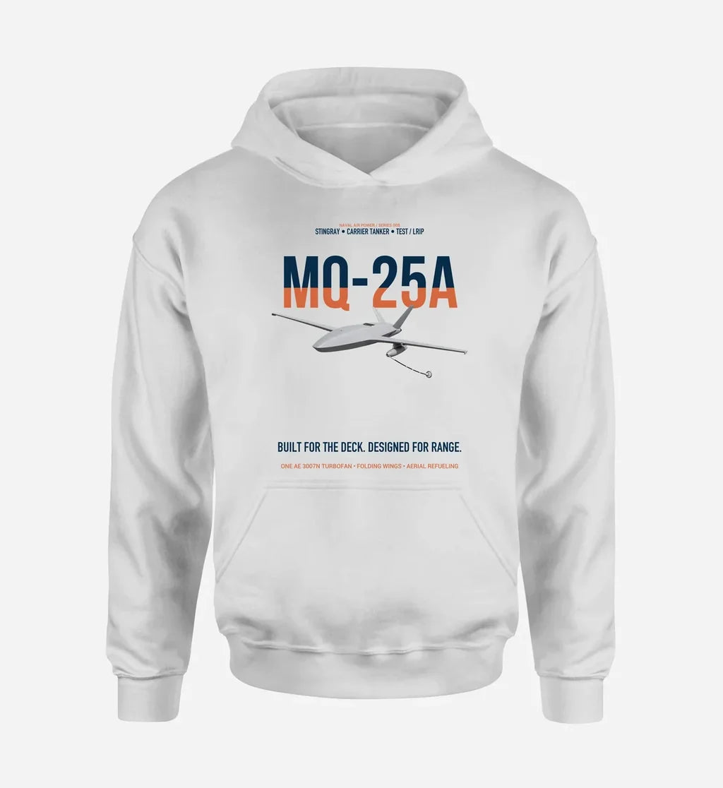 MQ-25A STINGRAY design on white double-side hoodie, single-side print