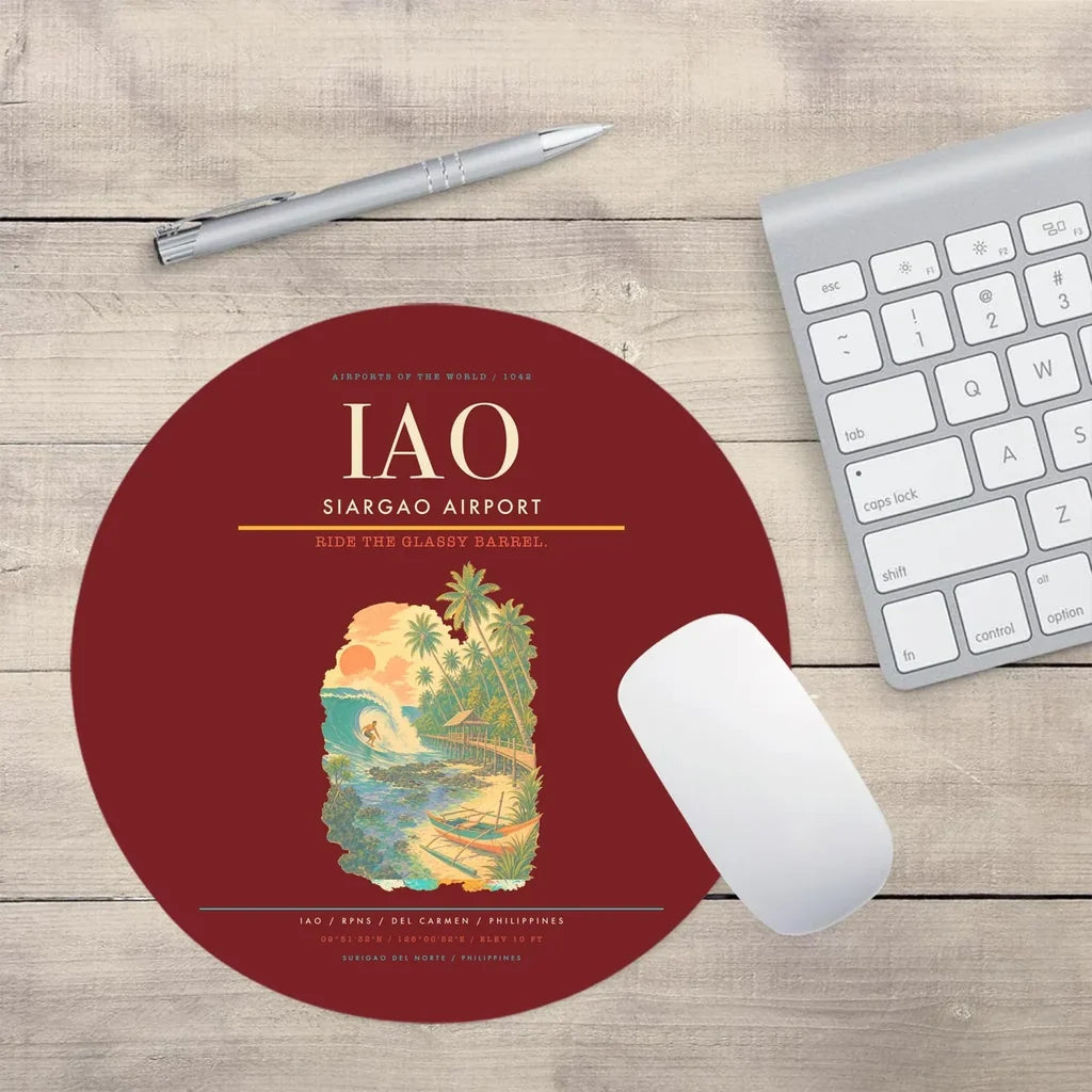Siargao Airport (IAO) design on dark red round mouse pad