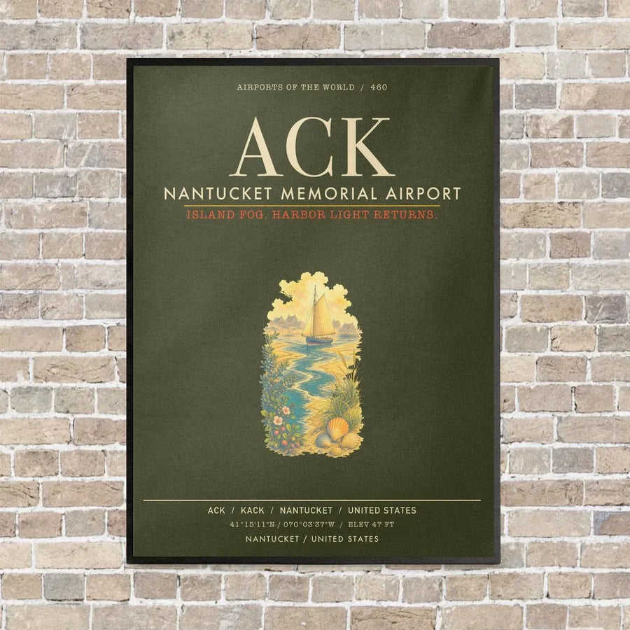 Nantucket Memorial Airport ACK - Canvas Framed - Green Army
