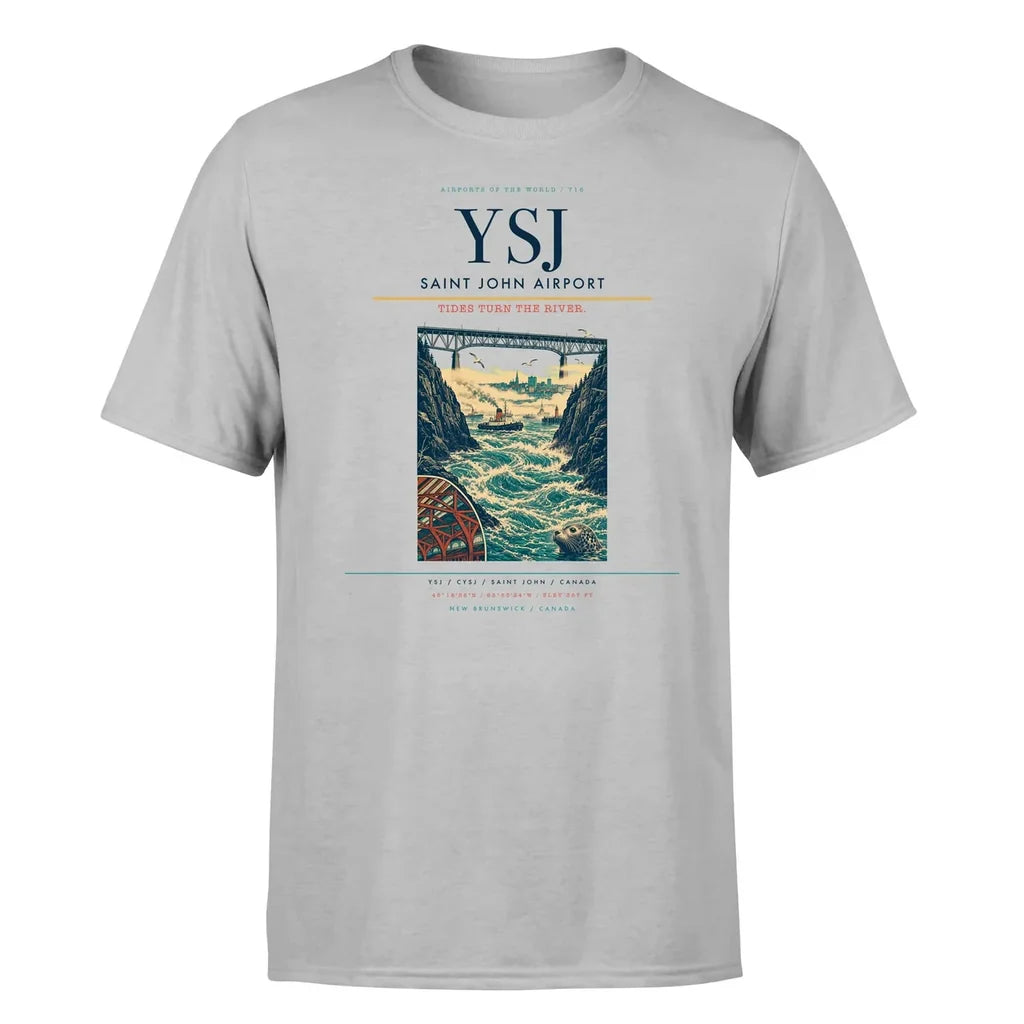 Saint John Airport (YSJ) T-Shirt single-side front print in Light Gray | saint-john-airport-ysj-double-side-t-shirt