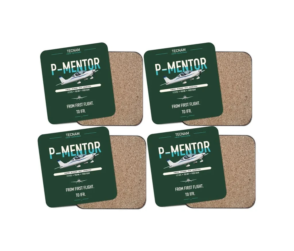 Tecnam P-Mentor design on dark green 4 pieces set coaster