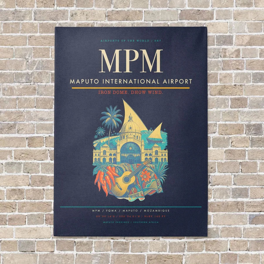 Maputo International Airport MPM vertical canvas print - no frame - navy blue background