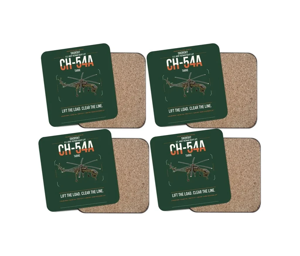 Sikorsky CH-54A Tarhe design on dark green 4 pieces set coaster