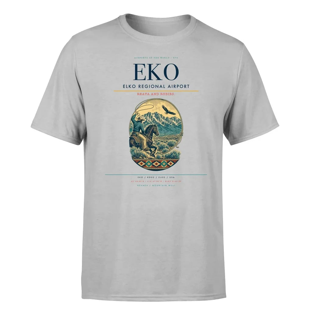 Elko Regional Airport (EKO) T-Shirt single-side front print in Light Gray | elko-regional-airport-eko-double-side-t-shirt