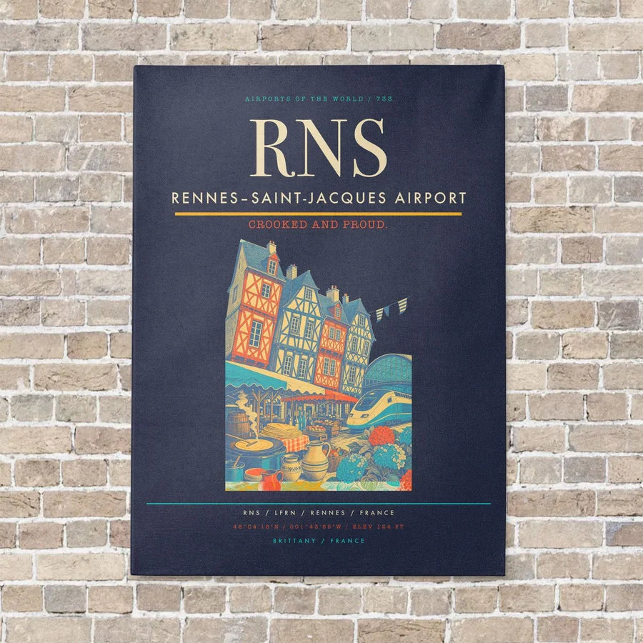Rennes–Saint-Jacques Airport RNS vertical canvas print - no frame - navy blue background