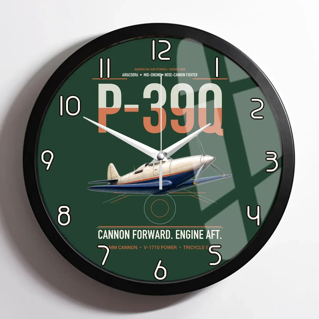 P-39Q Airacobra design on dark green framed wall clock