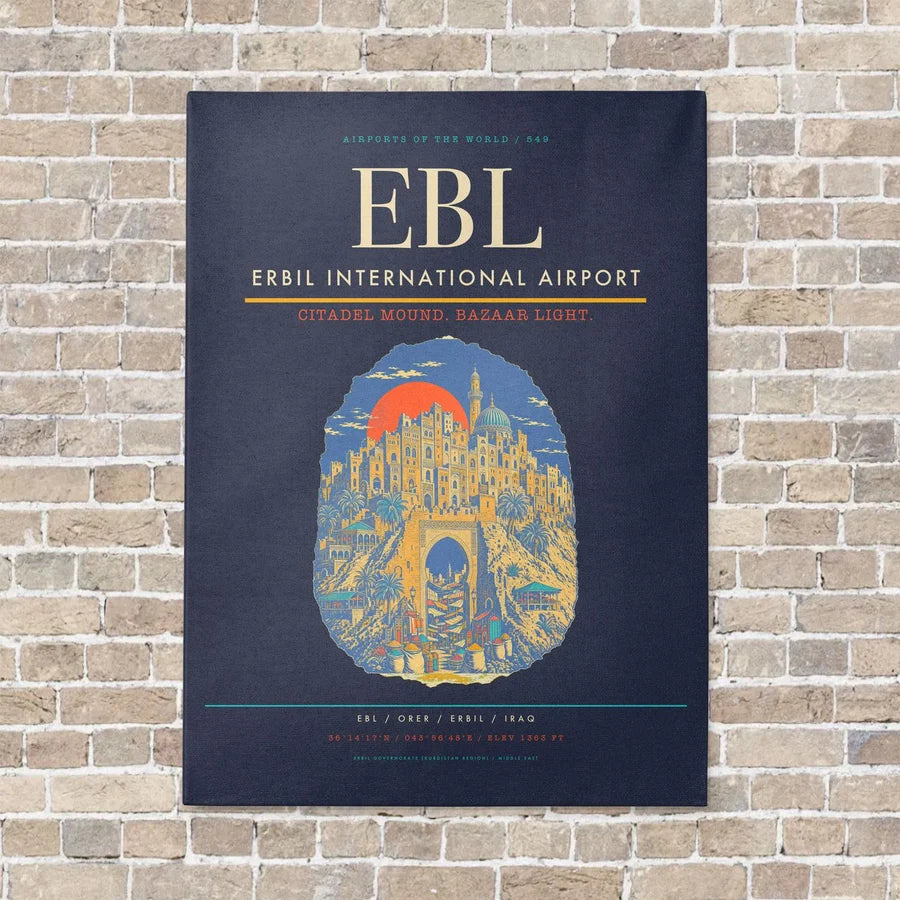 Erbil International Airport EBL vertical canvas print - no frame - navy blue background