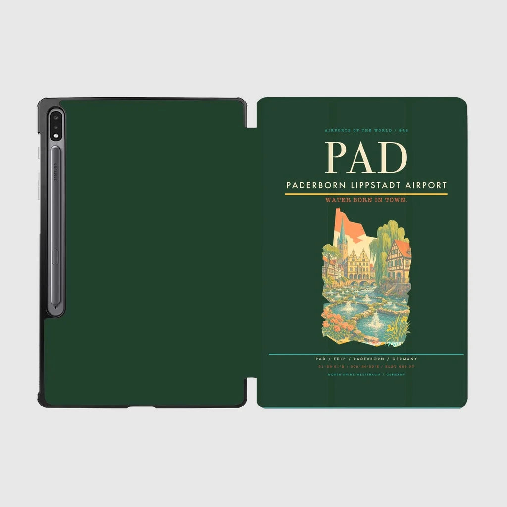 Paderborn Lippstadt Airport (PAD) design on dark green samsung tablet tablet case