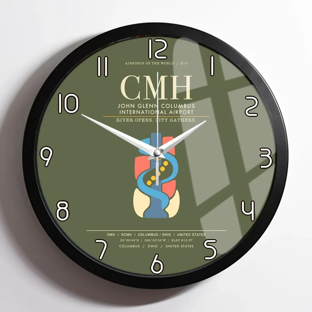 John Glenn Columbus International Airport CMH Wall-Clock Framed - Green Army