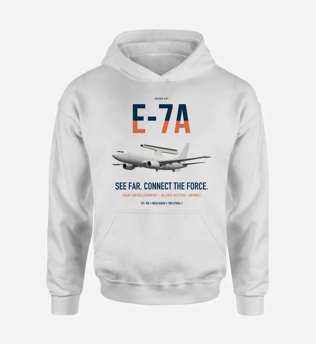 E-7A Wedgetail design on white double-side hoodie, single-side print