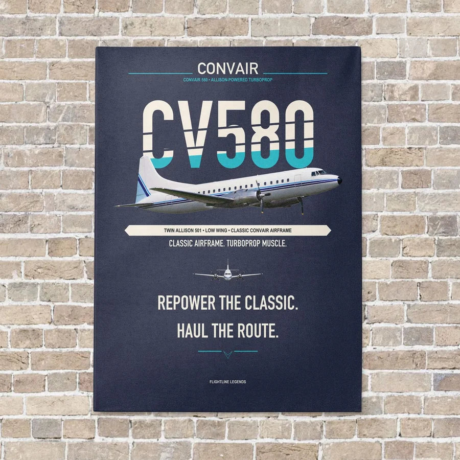 Convair 580 vertical canvas print - no frame - navy blue background