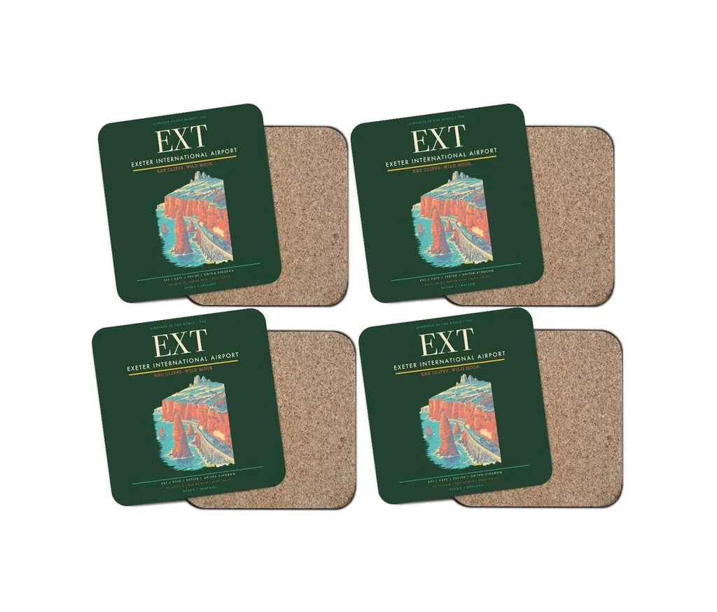 Exeter International Airport (EXT) design on dark green 4 pieces set coaster