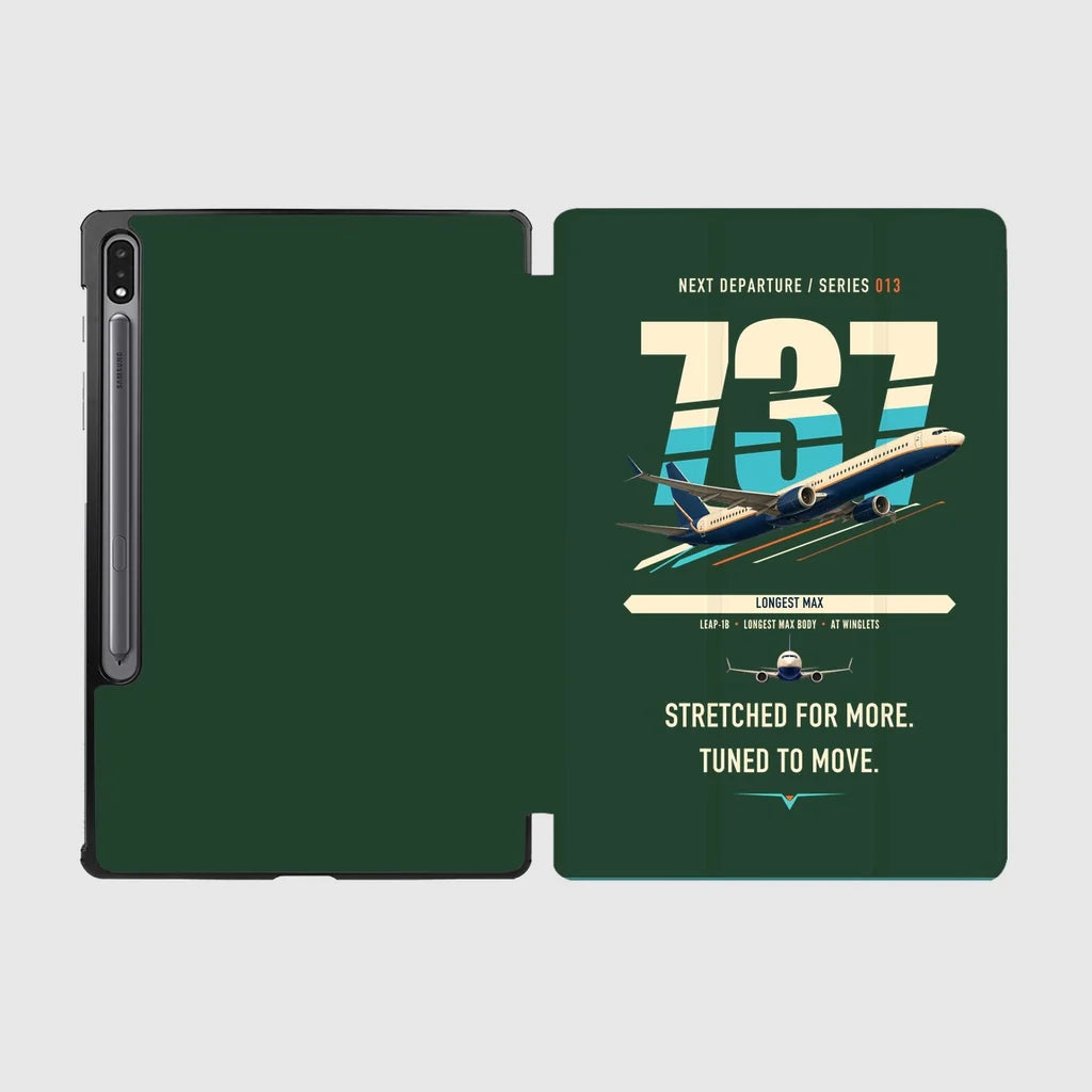 Boeing 737 MAX 10 design on dark green samsung tablet tablet case