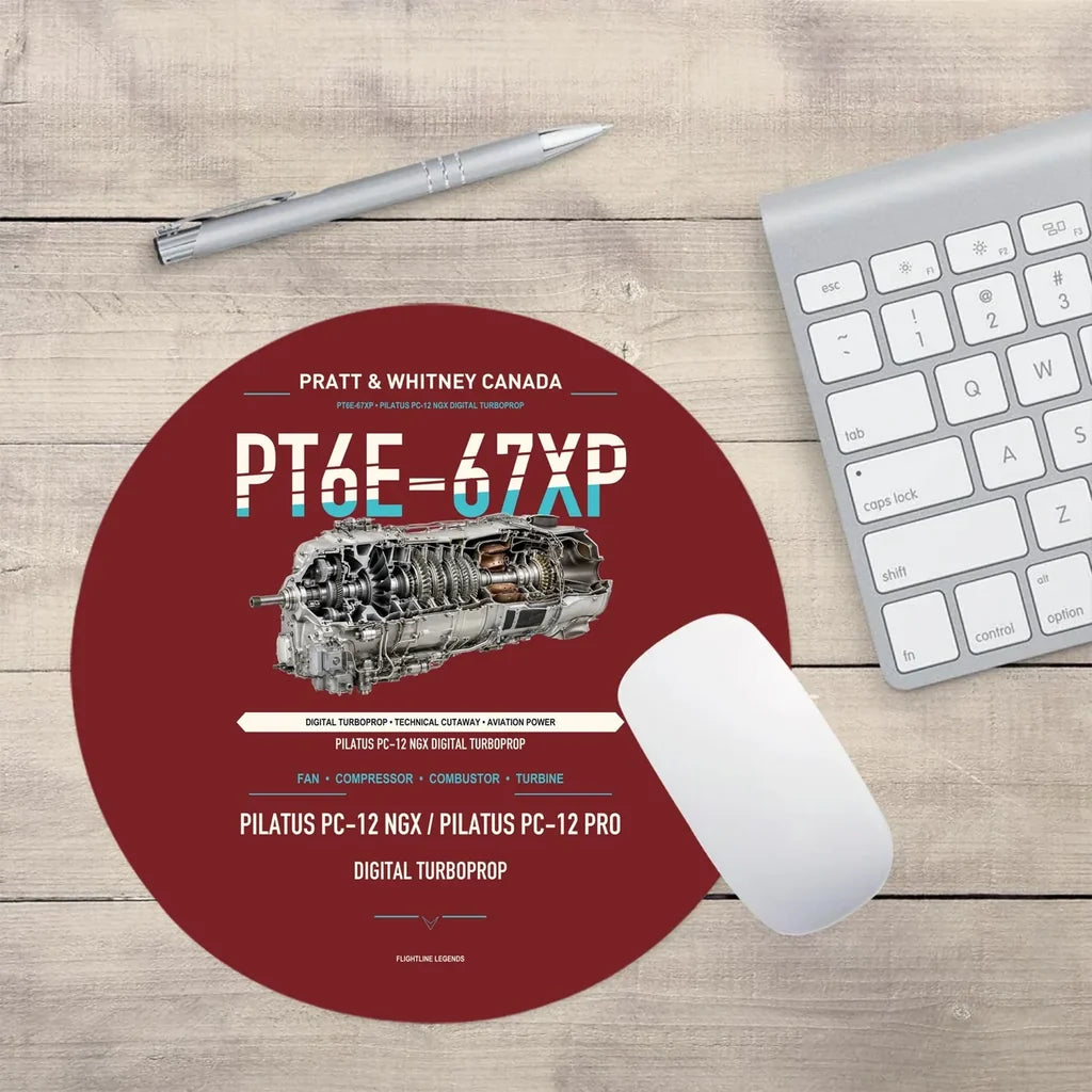 PT6E-67XP design on dark red round mouse pad