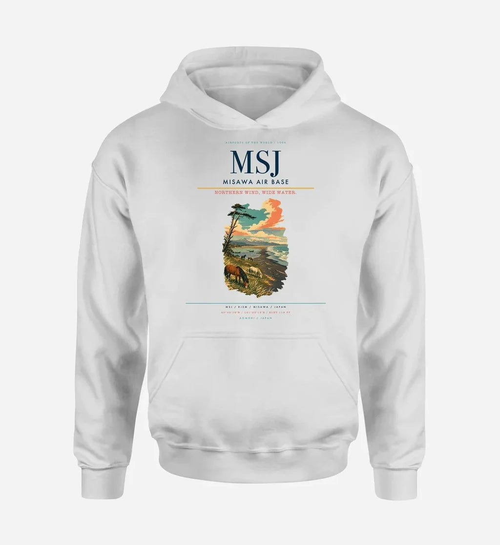 Misawa Air Base (MSJ) design on white hoodie single-side print