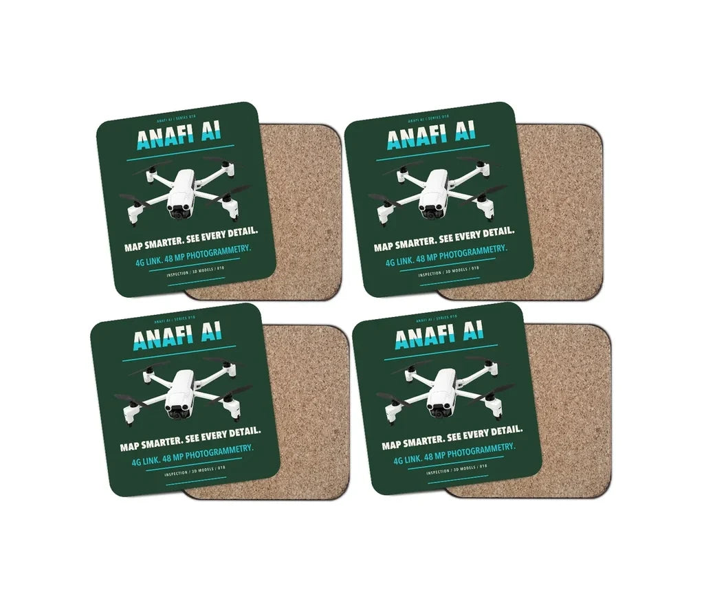 Parrot ANAFI Ai design on dark green 4 pieces set coaster