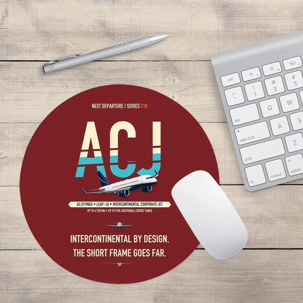 Airbus ACJ319neo design on dark red round mouse pad