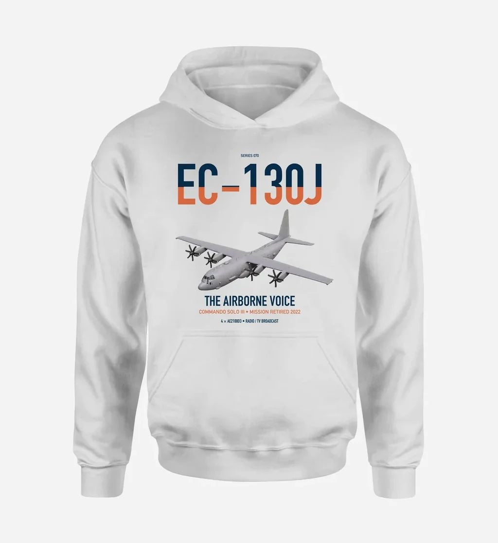 EC-130J Commando Solo III design on white double-side hoodie, single-side print