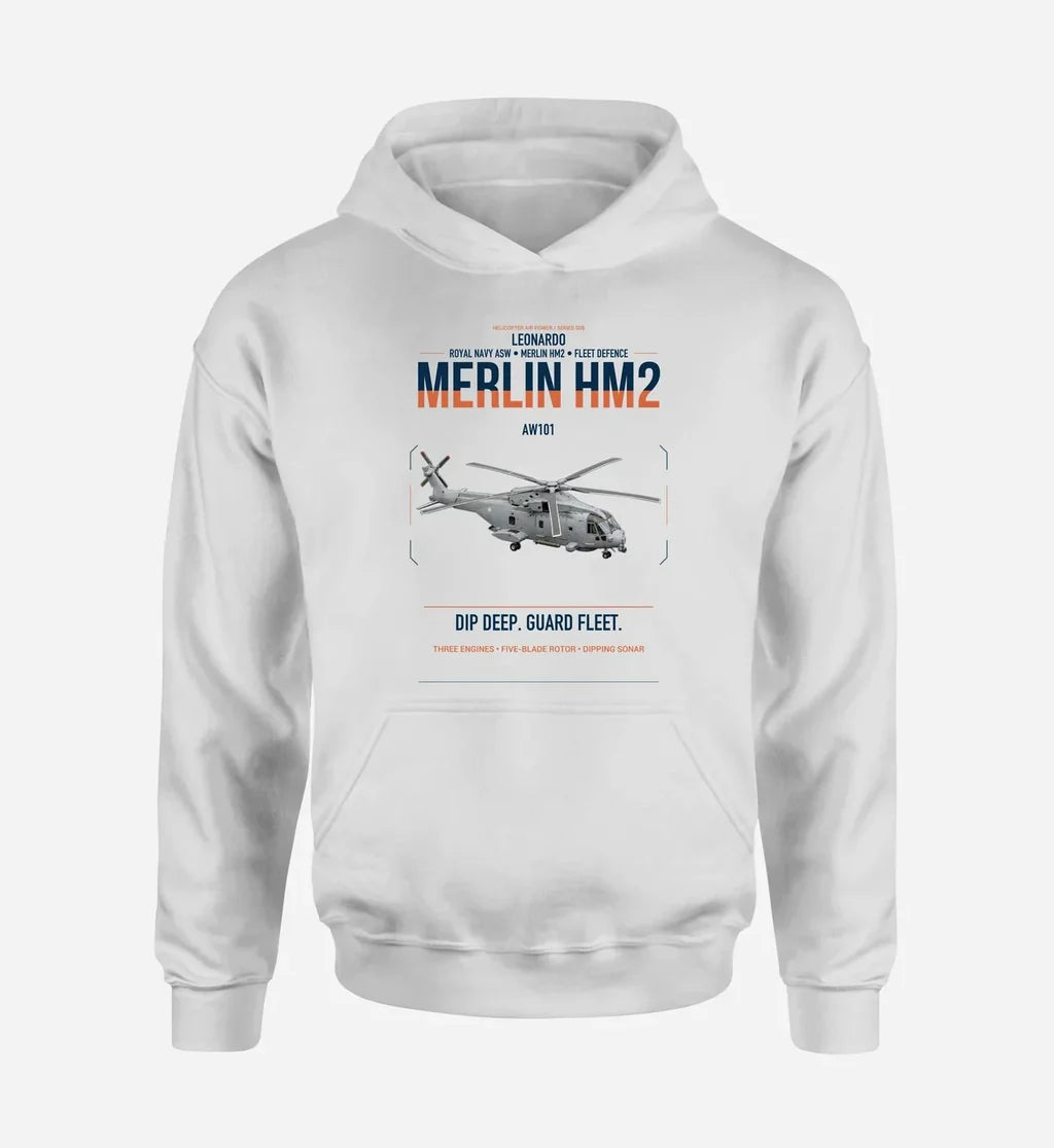 Leonardo AW101 Merlin HM2 design on white double-side hoodie, single-side print