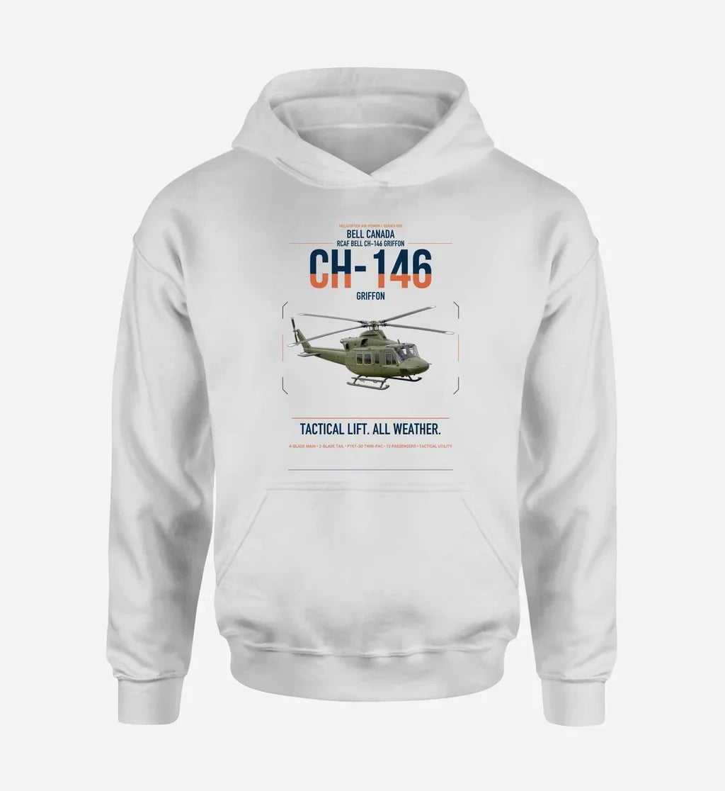 Bell Canada CH-146 Griffon design on white double-side hoodie, single-side print