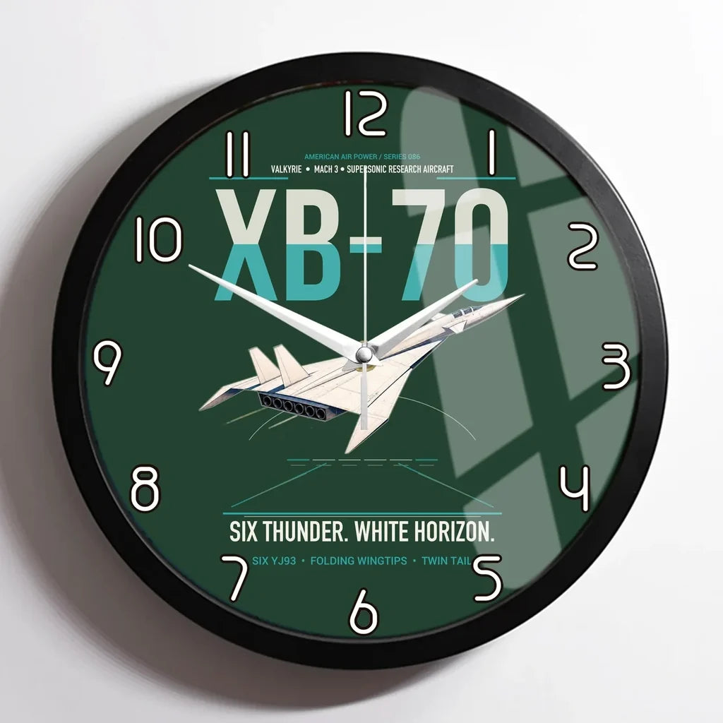 XB-70A Valkyrie design on dark green framed wall clock