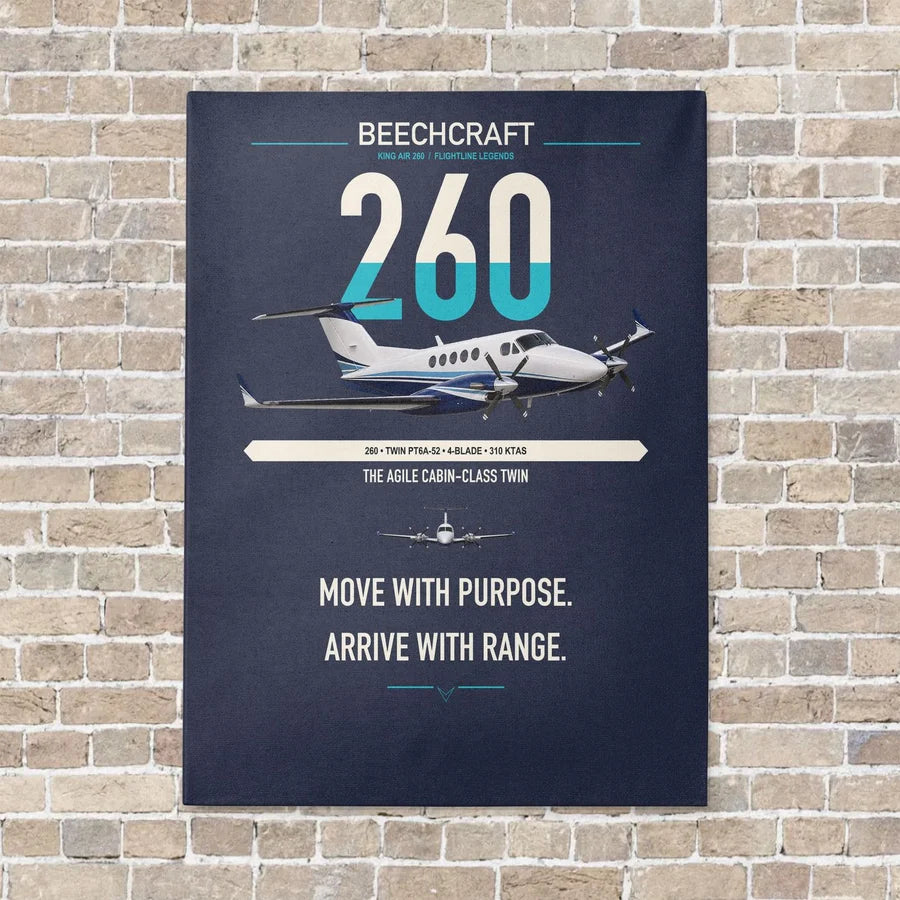 Beechcraft King Air 260 vertical canvas print - no frame - navy blue background