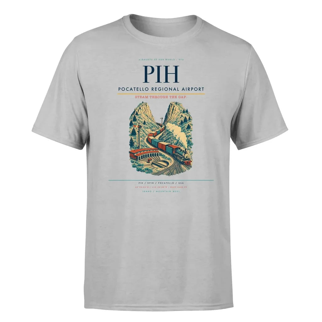Pocatello Regional Airport (PIH) T-Shirt single-side front print in Light Gray | pocatello-regional-airport-pih-double-side-t-shirt