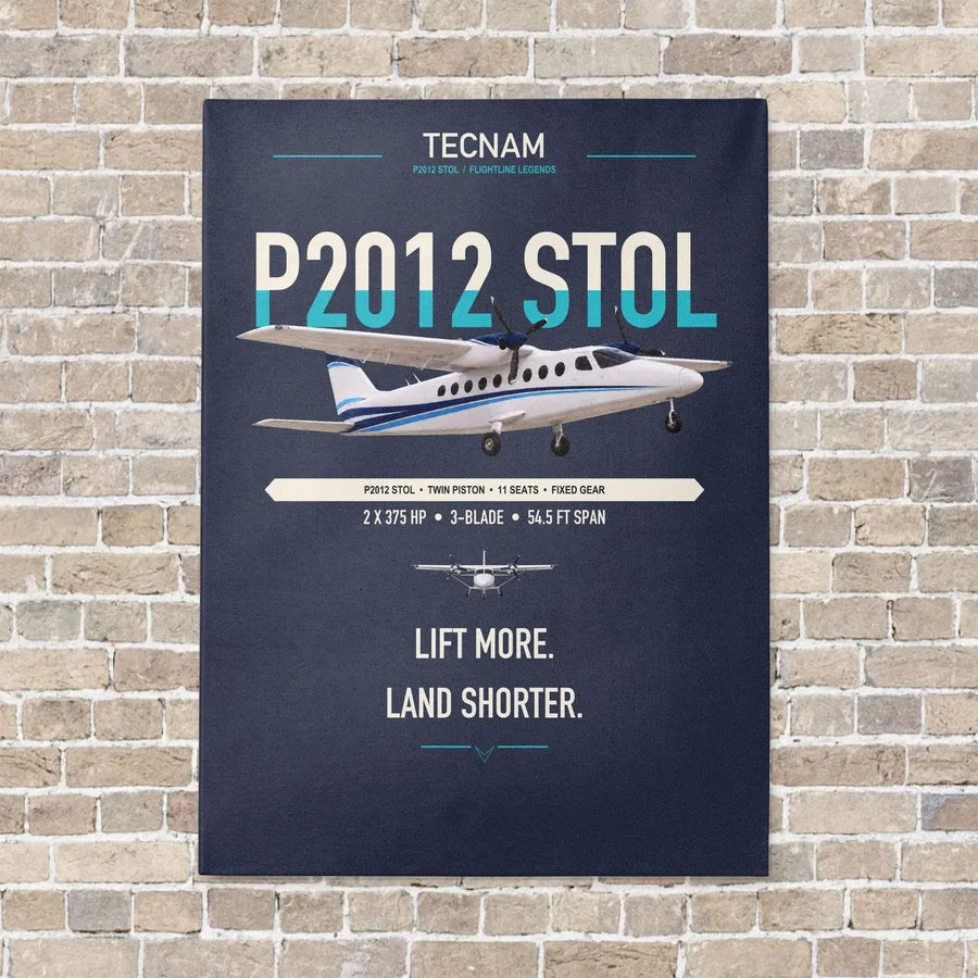 Tecnam P2012 STOL vertical canvas print - no frame - navy blue background