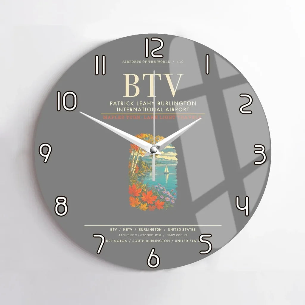 Patrick Leahy Burlington International Airport BTV Wall-Clock No-Frame - Gray