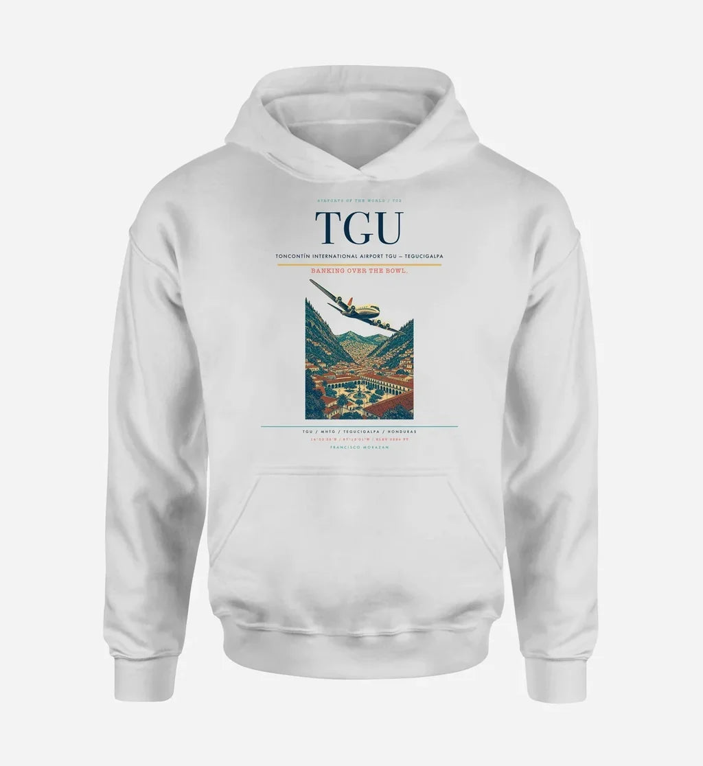 Toncontín International Airport (TGU) design on white hoodie single-side print