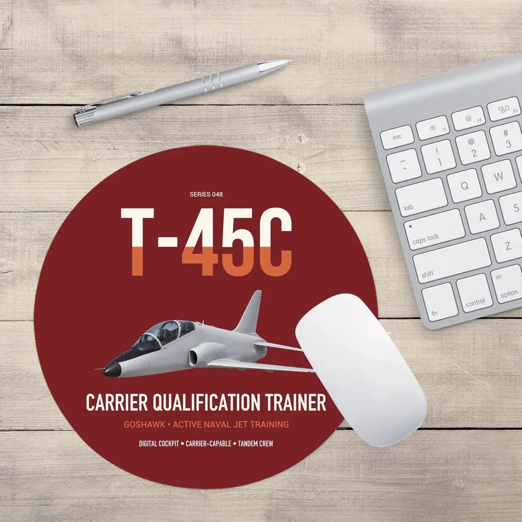 T-45C Goshawk design on dark red round mouse pad