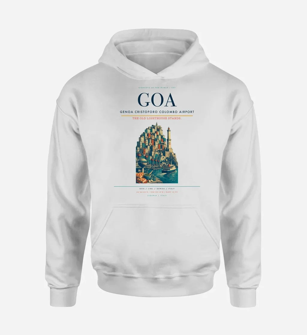 Genoa Cristoforo Colombo Airport (GOA) design on white hoodie single-side print