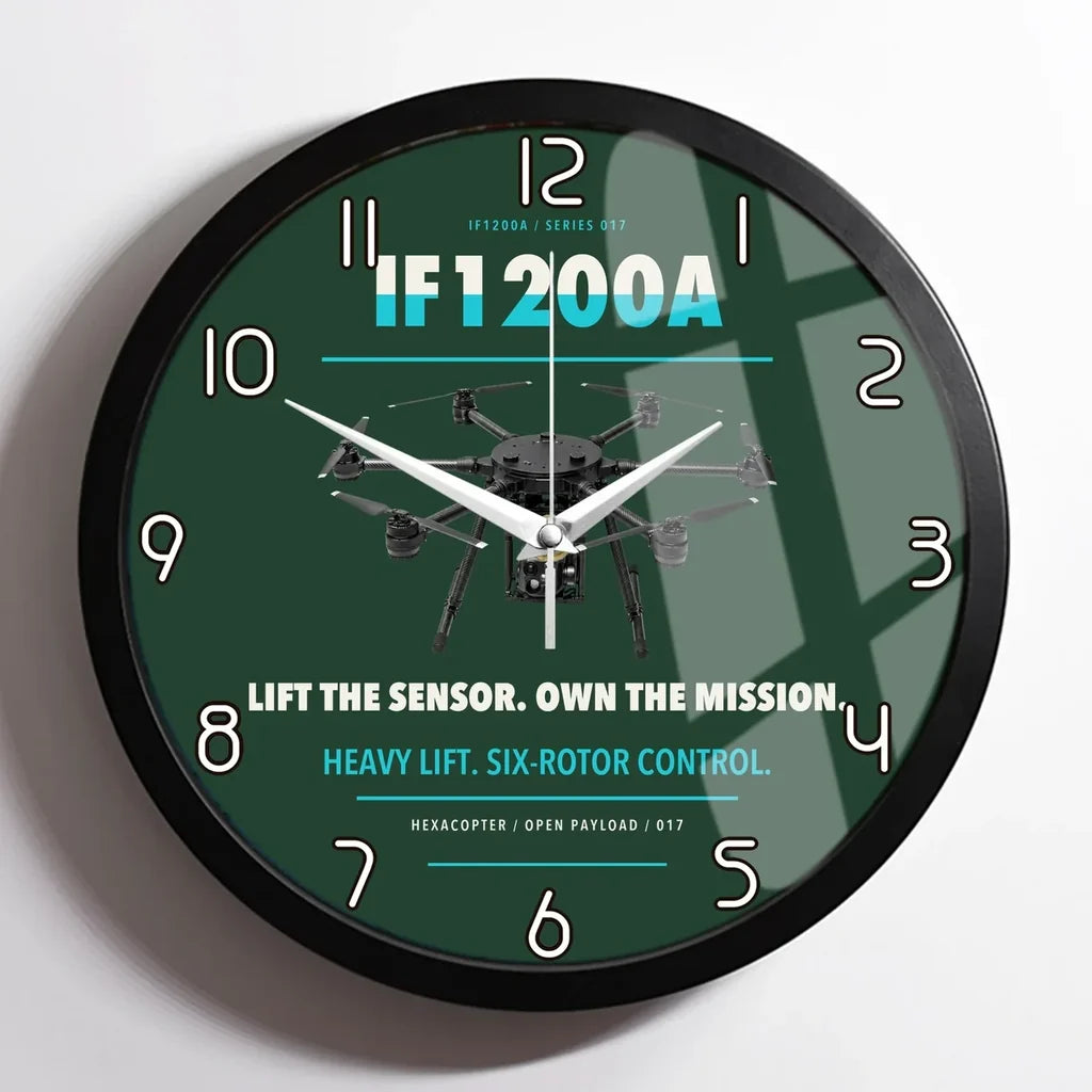 Inspired Flight IF1200A design on dark green framed wall clock