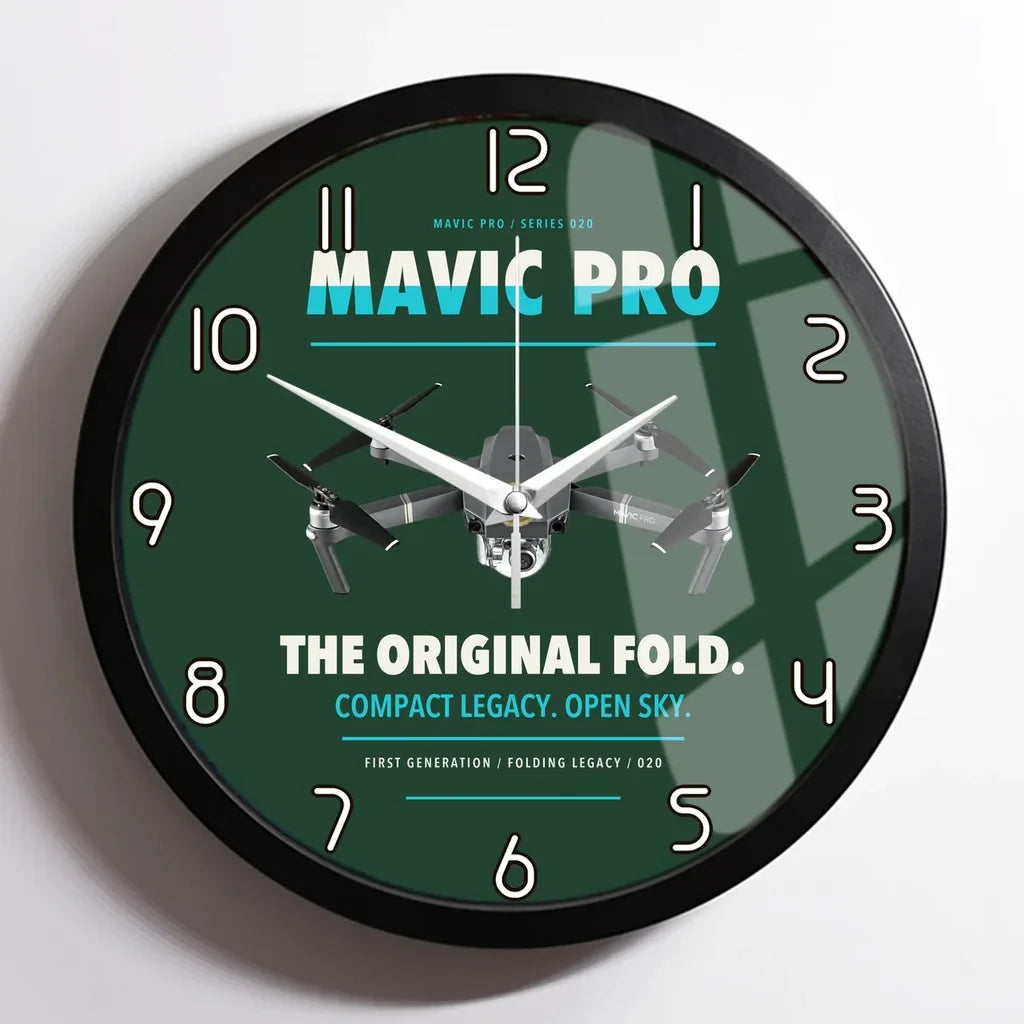 DJI Mavic Pro design on dark green framed wall clock