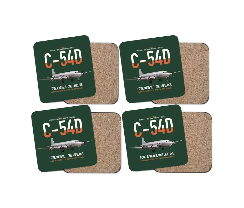 C-54D Skymaster design on dark green 4 pieces set coaster