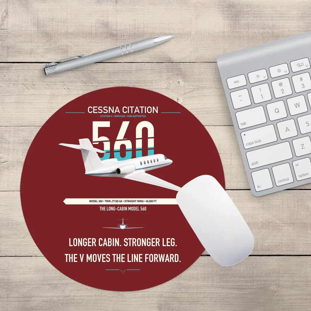 Cessna Citation 560 - Citation V design on dark red round mouse pad