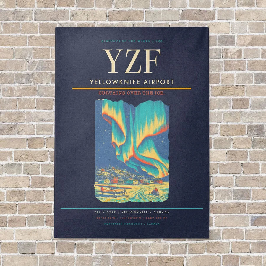 Yellowknife Airport YZF vertical canvas print - no frame - navy blue background