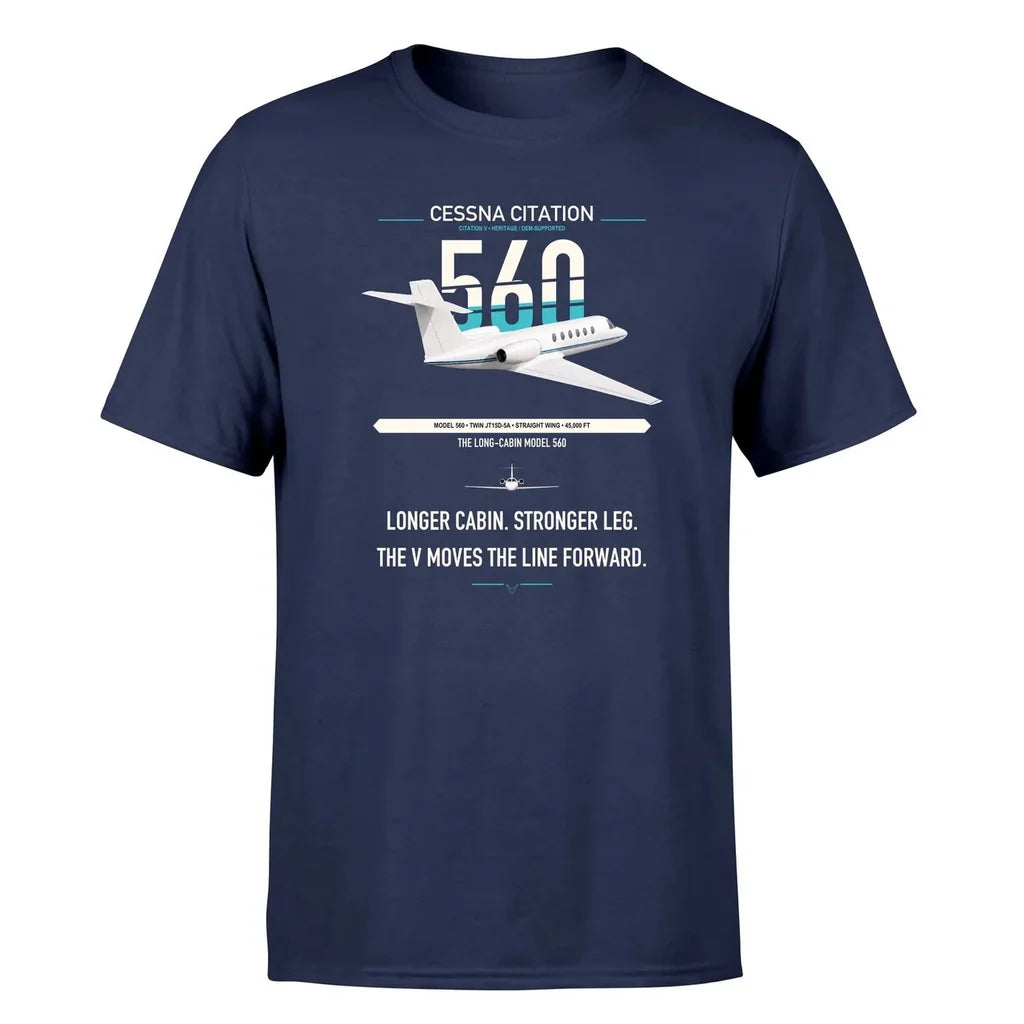 Cessna Citation 560 - Citation V design on navy blue double-side t-shirt, single-side print