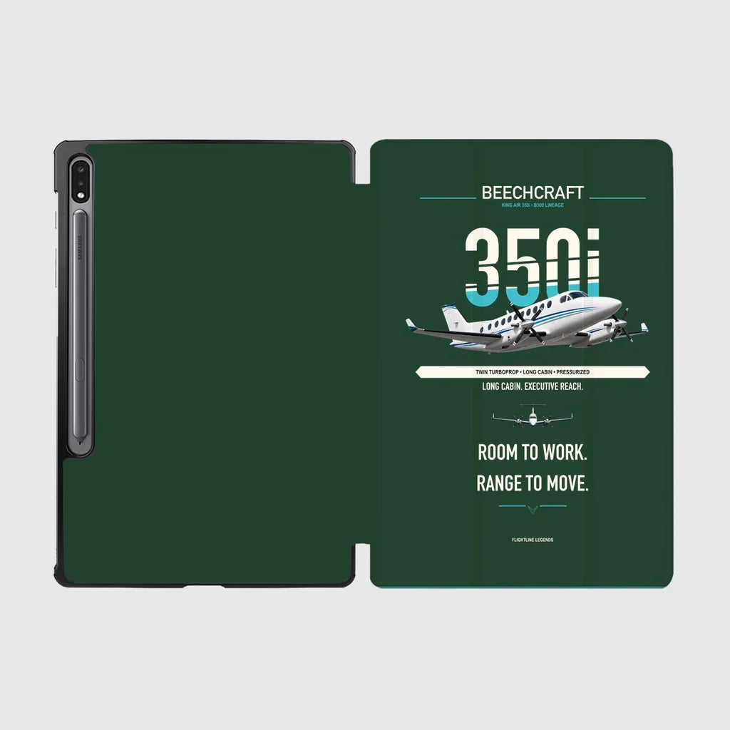 Beechcraft King Air 350i design on dark green samsung tablet tablet case