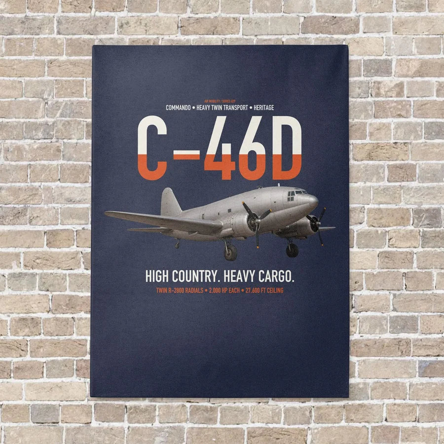 C-46D Commando vertical canvas print - no frame - navy blue background