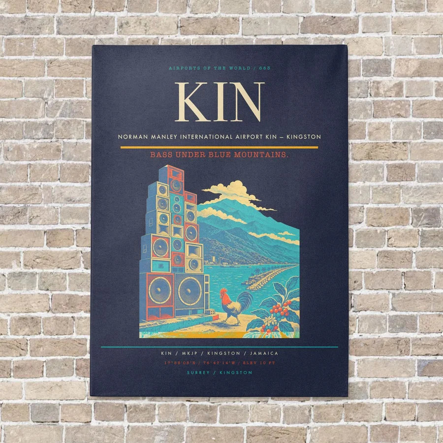 Norman Manley International Airport KIN — Kingston vertical canvas print - no frame - navy blue background