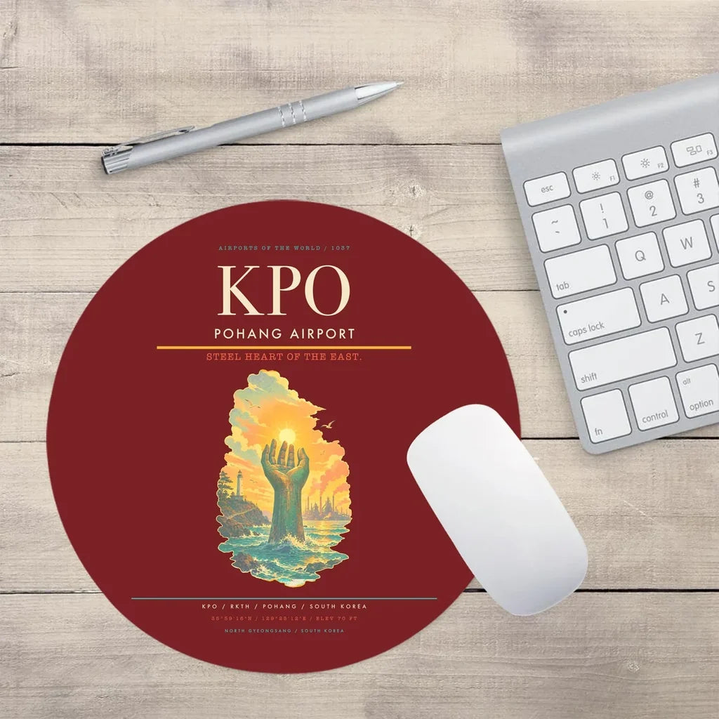Pohang Airport (KPO) design on dark red round mouse pad