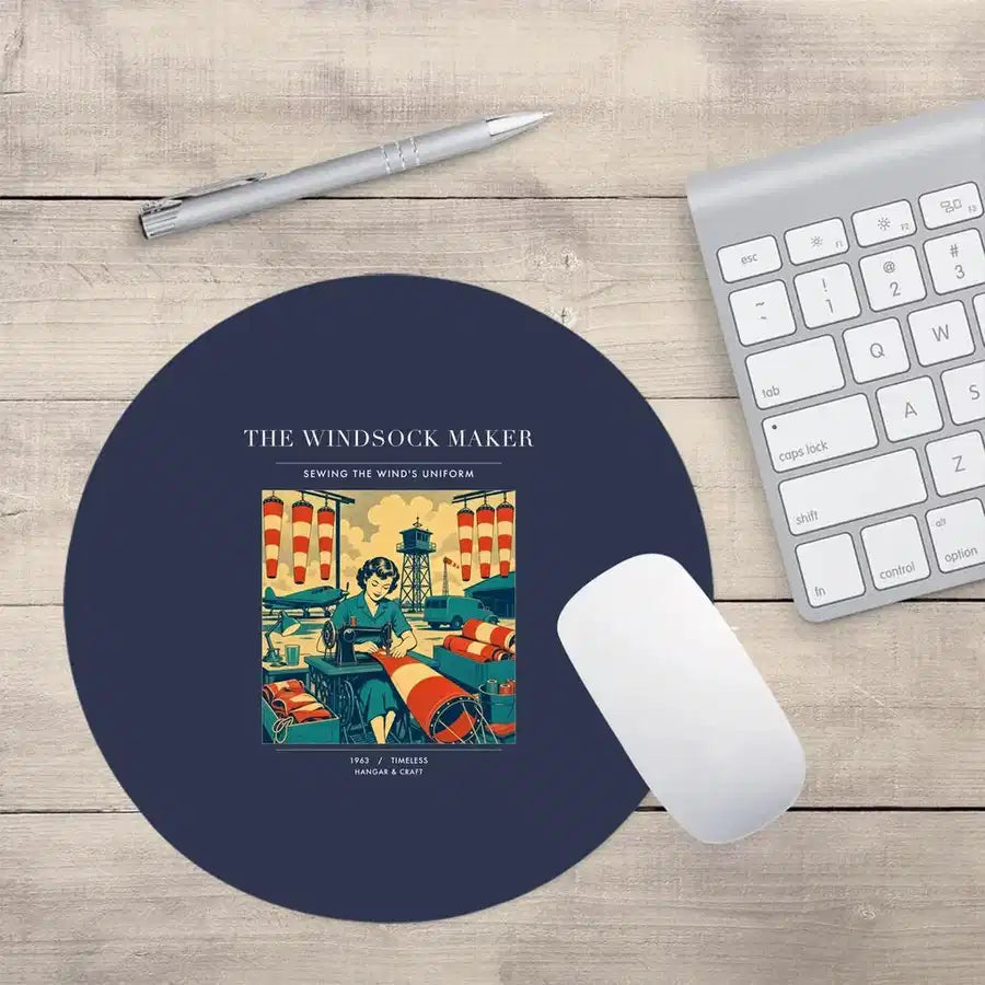 VINTAGE G4429 - The Windsock Maker - Designed Mouse Pads design on navyblue round