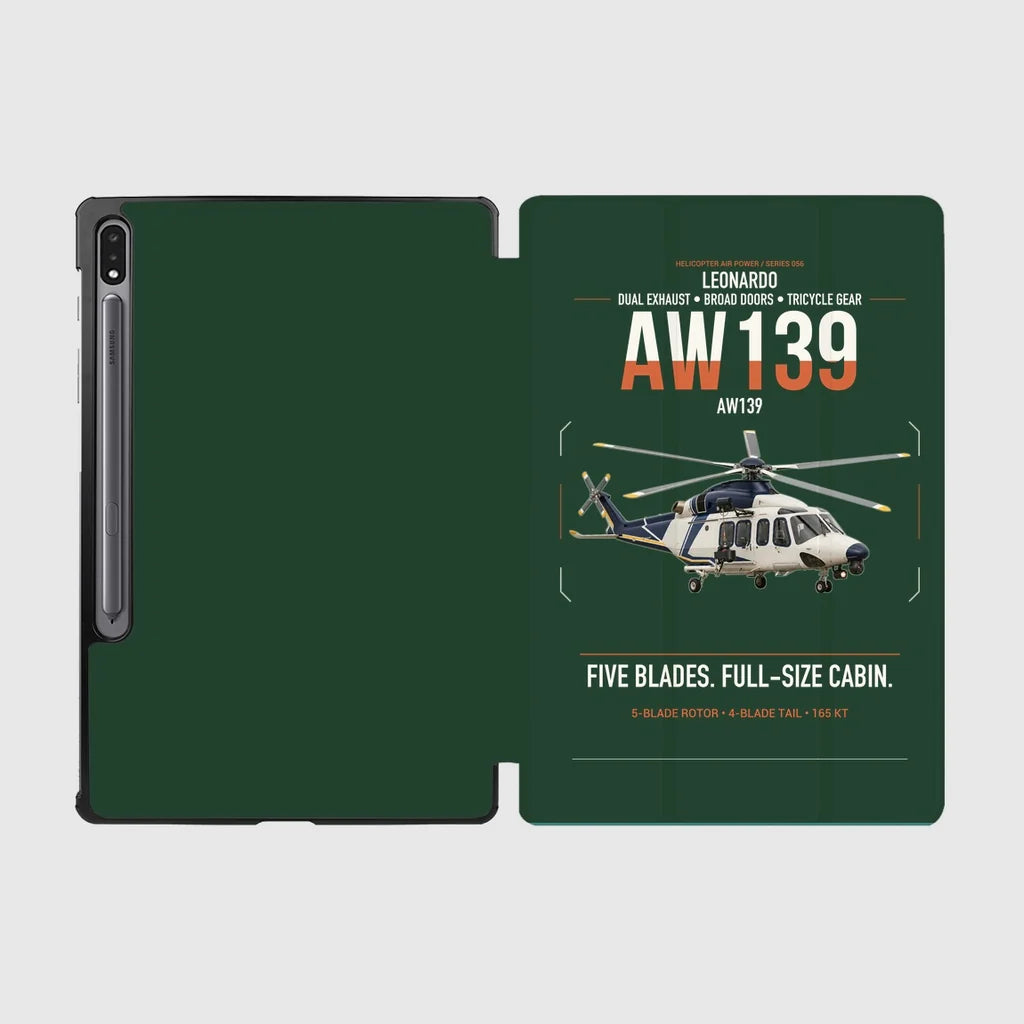 Leonardo AW139 design on dark green samsung tablet tablet case
